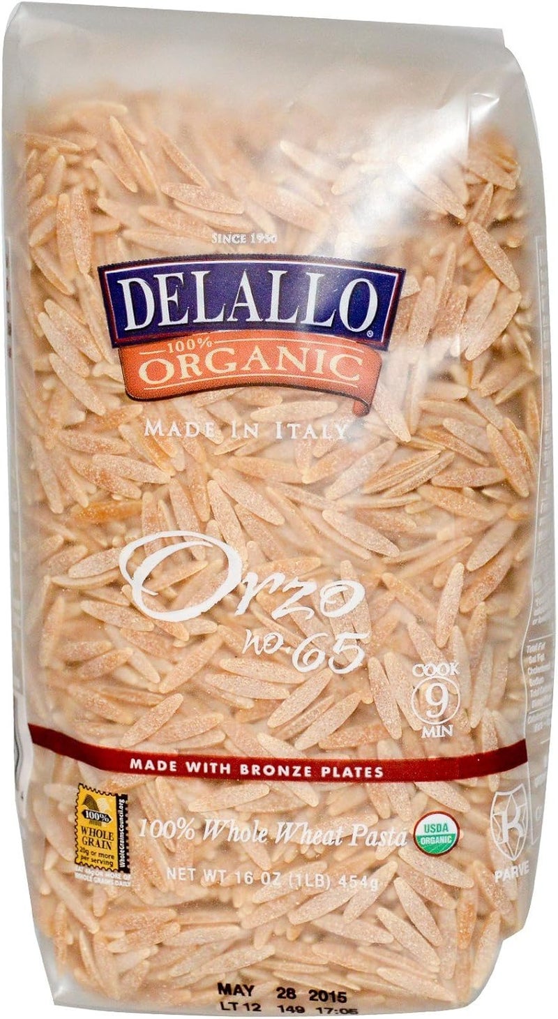 DeLallo Organic Whole Wheat Orzo No. 65 Pasta, 16 oz (454 g) - Image 1